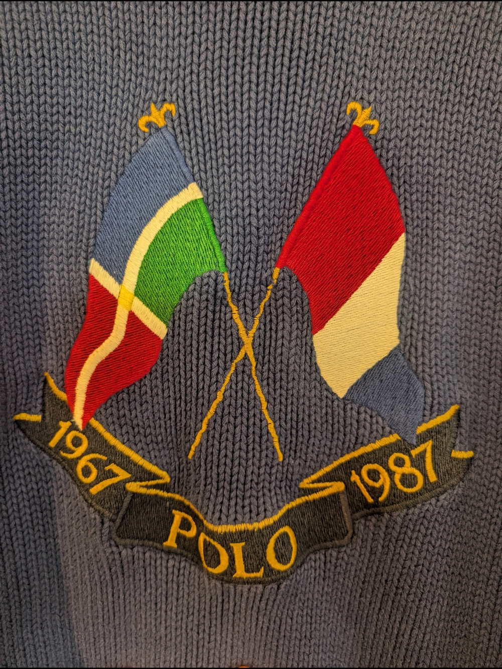 Ralph Lauren Vintage Polo 1987 20th Anniversary Cross Flags Sweater Blue L - Picture 3 of 9
